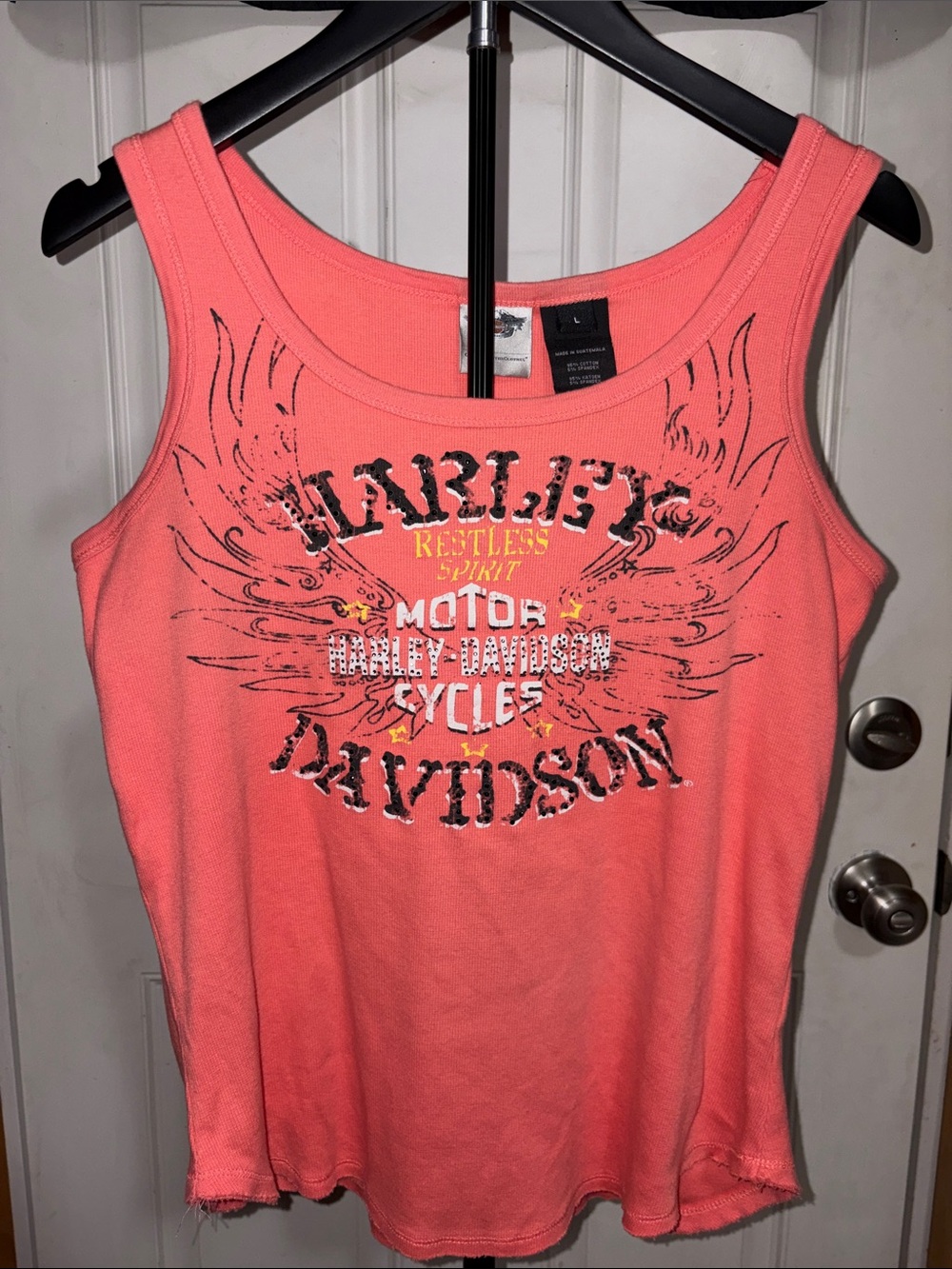 Harley Davidson Coral Ribbed Tank Top with Logo